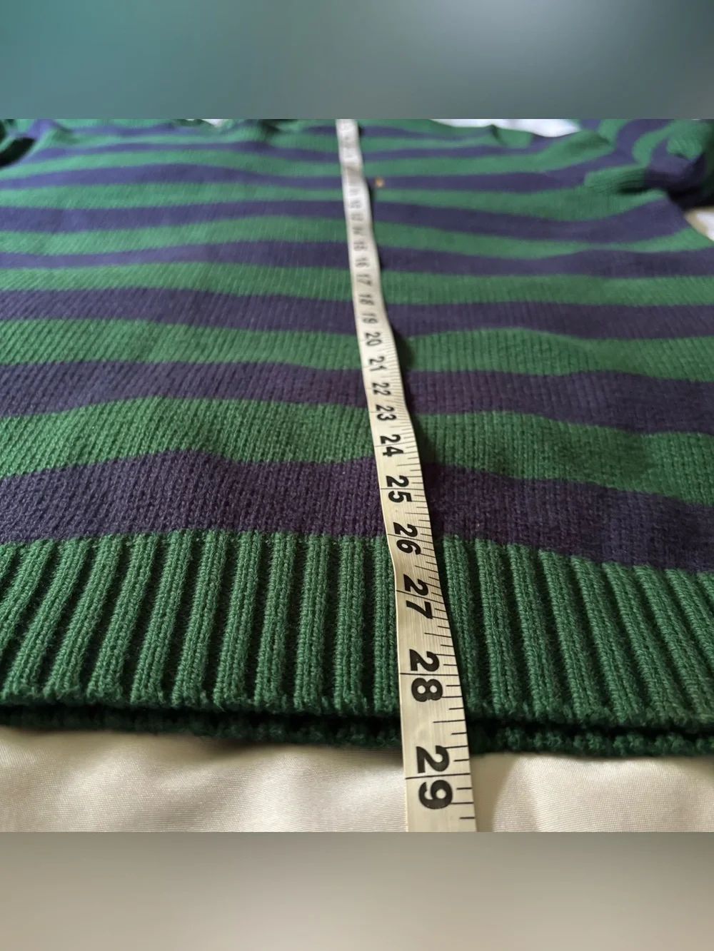 Vintage 90s Polo Ralph Lauren Mens Sz XXL Blue Green Striped Cotton Knit Sweater